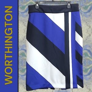 Worthington Women's Blue and Black Colorblocked Skirt Size 14